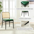 Rattan Dining Chairs Set of 4, Mid-Century Modern, Green | Cane Back Design, Faux Leather Upholstery, Boho Style, Comfortable Padded Seat, 350 LBS Weight Capacity
