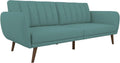 Novogratz Brittany 82 Inch Futon Sofa Bed in Faux Leather, Upholstered Couch Sleeper with Tufted Back, Mid-Century Modern Design, Teal