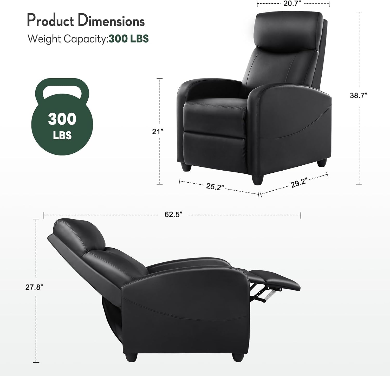 Massage Recliner Chair, Recliner Sofa Fabric for Adults, Recliners Home Theater Seating with Lumbar Support, Reclining Sofa Chair for Living Room, Ink