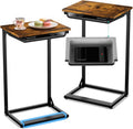 YEASHEIN C Shaped End Table Set of 2 with Cubby, Reinforced Base Small Couch Tables That Slide Under, 27”H C Table for Sofa, TV Tray Table for Eating, Couch Side Table for Small Spaces, Living Room