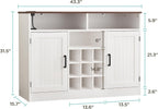 MHOM Farmhouse Buffet Cabinet with Prower Outlets, Rustic Sideboard Buffet with Wine Rack, Wooden Buffet Table for Dining Room, Antique White