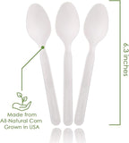 Ecovita 100% Compostable Spoons - 140 Large Disposable Utensils (6.3 in.) Eco Friendly Durable and Heat Resistant Alternative to Plastic Spoons with Convenient Tray