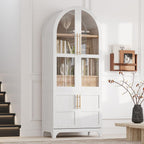 71 Inch Farmhouse Kitchen Pantry Storage Cabinet with Doors, Open Shelf, Hidden Drawer, Adjustable Shelves, Glass Door, Cupboard for Dining Room (Retro White Arched Pantry Cabinet+ MDF)
