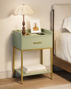 Nightstand,Modern Bedside Table Night Stand with Storage Drawer and Open Shelf,Small End Side Table for Bedroom,Living Room,Green