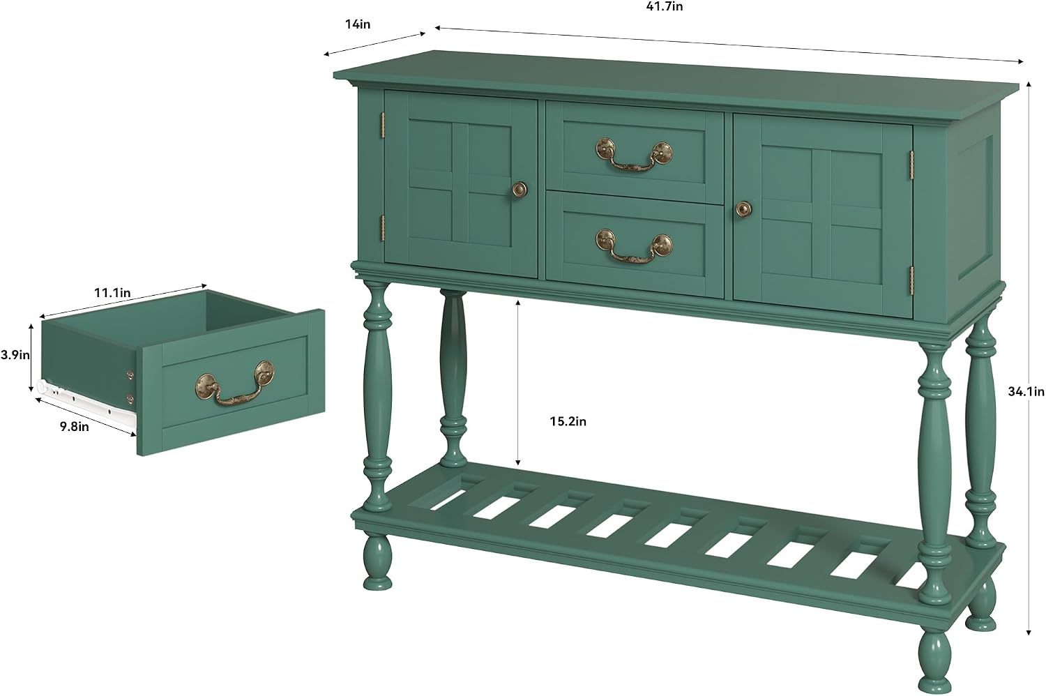 Farmhouse Console Table with Storage, Narrow Entryway Table with 2 Drawers & 2 Door Cabinets, Sofa Table Behind Couch with Shelf for Living Room, Entryway