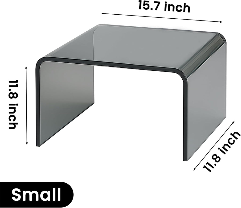 Gray Acrylic Compact Accent Table – Modern Multipurpose Small Side Table or End Stand for Apartment Living, Bedrooms and Reading Corners – Waterfall Design, No Assembly, 15.7"×11.8"×11.8"