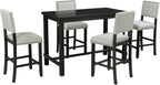 Merax 5 Pieces Counter Height Dining Set, Elegant Wooden Desk and 4 Upholstered Chairs, Perfect for Kitchen, Breakfast Nook, Bar, Living Room