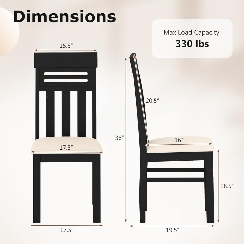 Giantex Wooden Dining Chairs Set of 2, High Back Black Dining Room Chairs with Padded Seat & Rubber Wood Frame, PU Leather Farmhouse Side Chairs for Kitchen Living Room