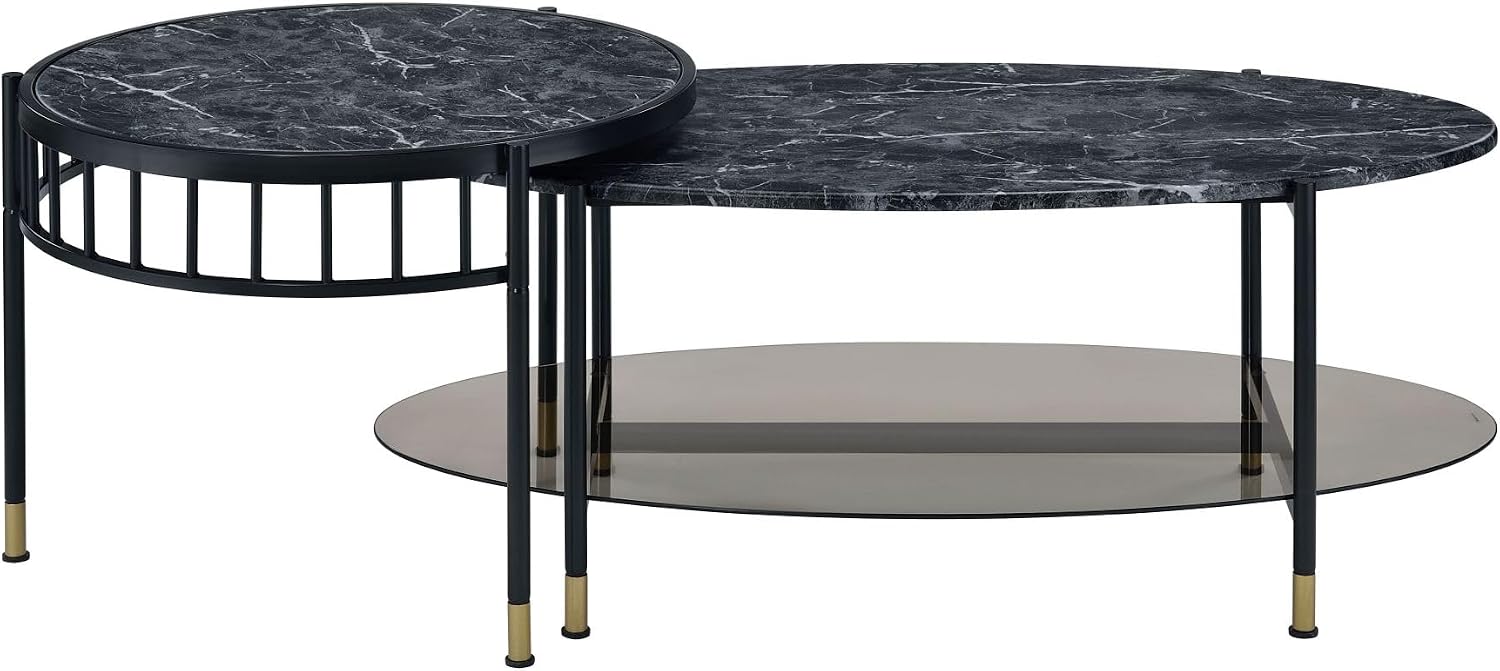 Engineered Stone Top & Black Finish Nesting Table Set | Dual-table nesting design with 15 mm thick engineered stone tops