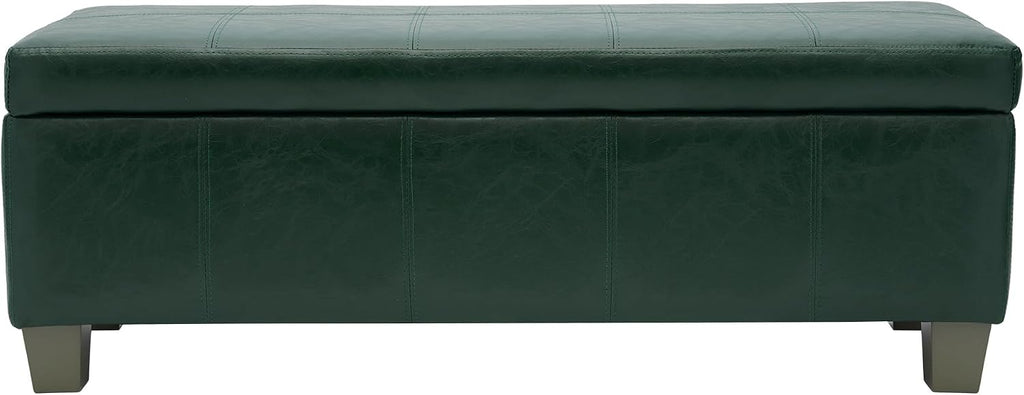51 Inch Storage Ottoman, Storage Bench with Safety Hinge, Upholstered Synthetic Leather Ottoman Bench for Bedroom, Living Room, Entryway, Hallway, Foot Rest, Support 500lbs