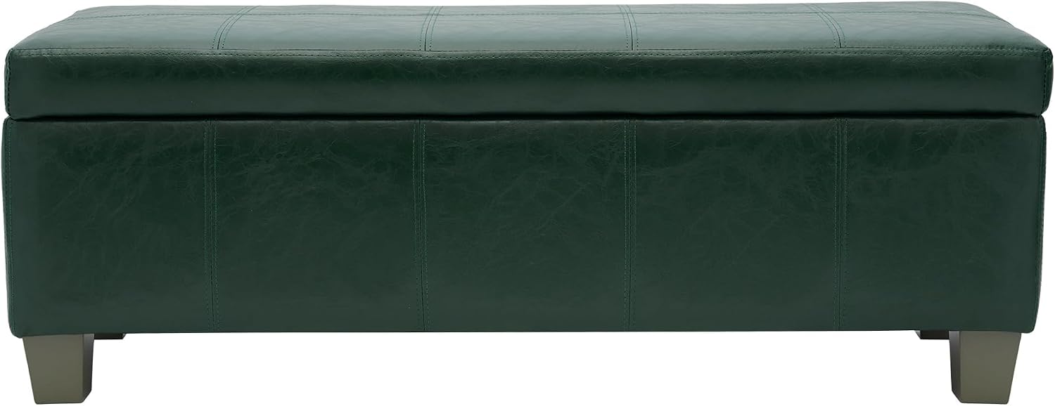 51 Inch Storage Ottoman, Storage Bench with Safety Hinge, Upholstered Synthetic Leather Ottoman Bench for Bedroom, Living Room, Entryway, Hallway, Foot Rest, Support 500lbs