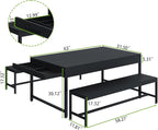 Loomie 63" Dining Table Set for 4-6, 3-Piece Kitchen Table with 2 Utensil Drawers, 2 Benches & Wine Rack, Modern Space Saving & Heavy Duty Dinner Table Set with Metal Frame & MDF Board,Black