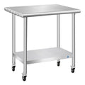 Stainless Steel Table with Wheels, Stainless Table for Prep & Work, 24x30x35 Inch Commercial NSF Metal Table for Restaurant Kitchen Hotel Garage