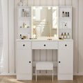 White Dressing Table with Mirror and Lights, Makeup Vanity Desk with 3 Drawers & 2 Large Cabinet, Large HD Mirror, 3 Color Modes & Adjustable Brightness, Modern