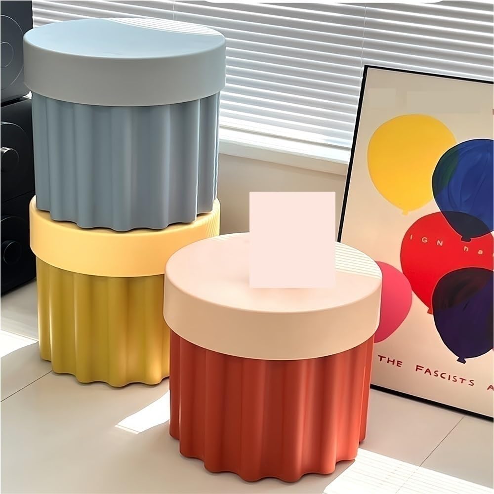 Storage Round Side End Table, Small Coffee Table with Stool Lids, Pla Sofa Table for Living Room, Home and Office(Blue)