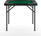 Flash Furniture 34.5" Black Folding Card Game Table | 4-Player, Cup Holders, Green Playing Surface, Portable