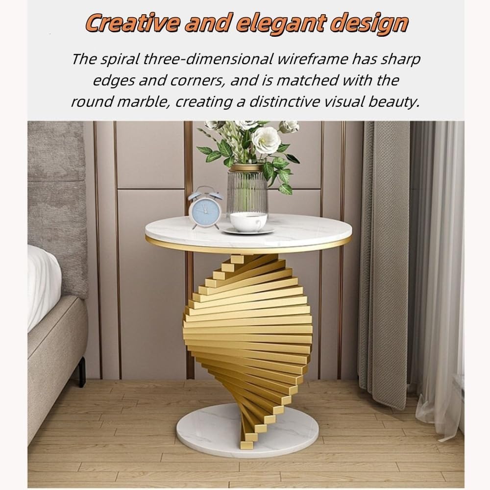 Round Marble Table Coffee Table, Luxury Living Room Side Table, Modern Bedroom Decoration Table, Suitable for Living Room, Bedroom, Study Room(White,19.7x21.7in)