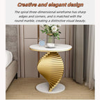 Round Marble Table Coffee Table, Luxury Living Room Side Table, Modern Bedroom Decoration Table, Suitable for Living Room, Bedroom, Study Room(White,19.7x21.7in)