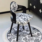Etlegor Retro Wood Swivel Vanity Chair with Back, Square Makeup Chair, Upholstered Accent Armchair Solid Wooden Chair Legs for Home/Office/Bedroom(Black-A)