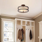 Entryway Drum Light Fixtures, Semi-Flush Mount Rustic Ceiling Light for Hallway Living Room Bedroom Kitchen, Old Bronze Finished (Brown)