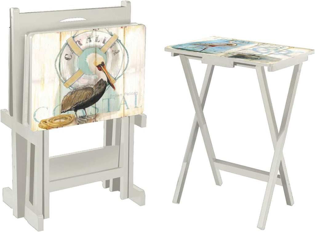 Cape Craftsmen Coastal Bird Folding TV Tray Tables - Shorebird-Themed Design, Perfect for Home, Patio, Beach Decor, Durable & Easy to Store