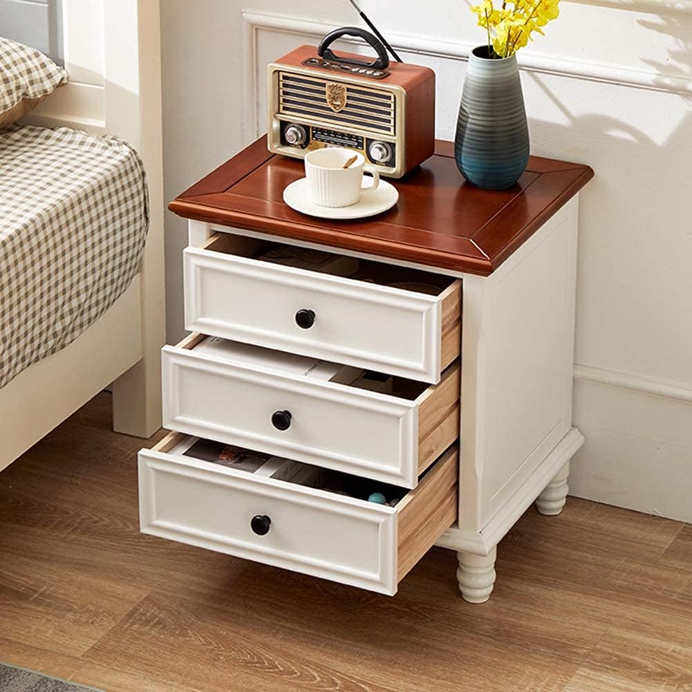 Nightstand Modern Solid Wood Bedside Storage Cabinet with 3 Layers of Drawers And 4 Wooden Feet Bedroom Bedside Table Needed