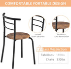 VINGLI 3 Piece Dining Set, Small Kitchen Table Set for 2, Breakfast Table Set, Kitchen Wooden Table with 2 Chairs for Small Space/Dining Room/Apartment, Metal Frame, Wine Rack, Burnt Brown