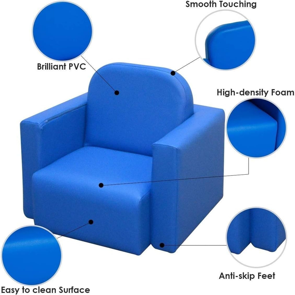 2-in-1 Multifunctional Convertible Kids Table and Chair Set Blue Modern Contemporary Plastic Cushioned Seat