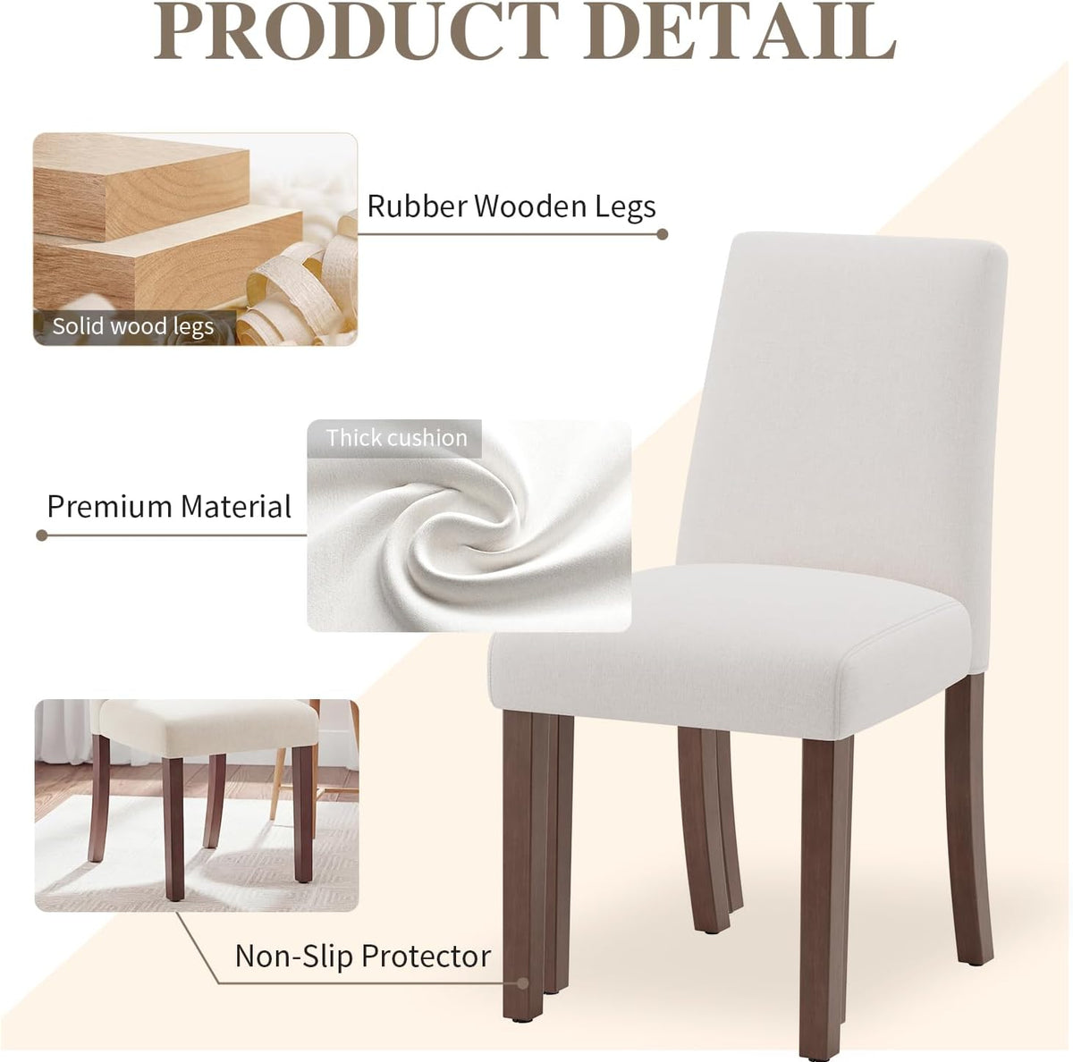 Dining Chairs Set of 4, Parsons Chairs for Small Spaces, Light Beige | Modern Dining Room Chairs with Solid Wooden Legs, Fabric Upholstered Kitchen Chairs for Restaurant & Cafe