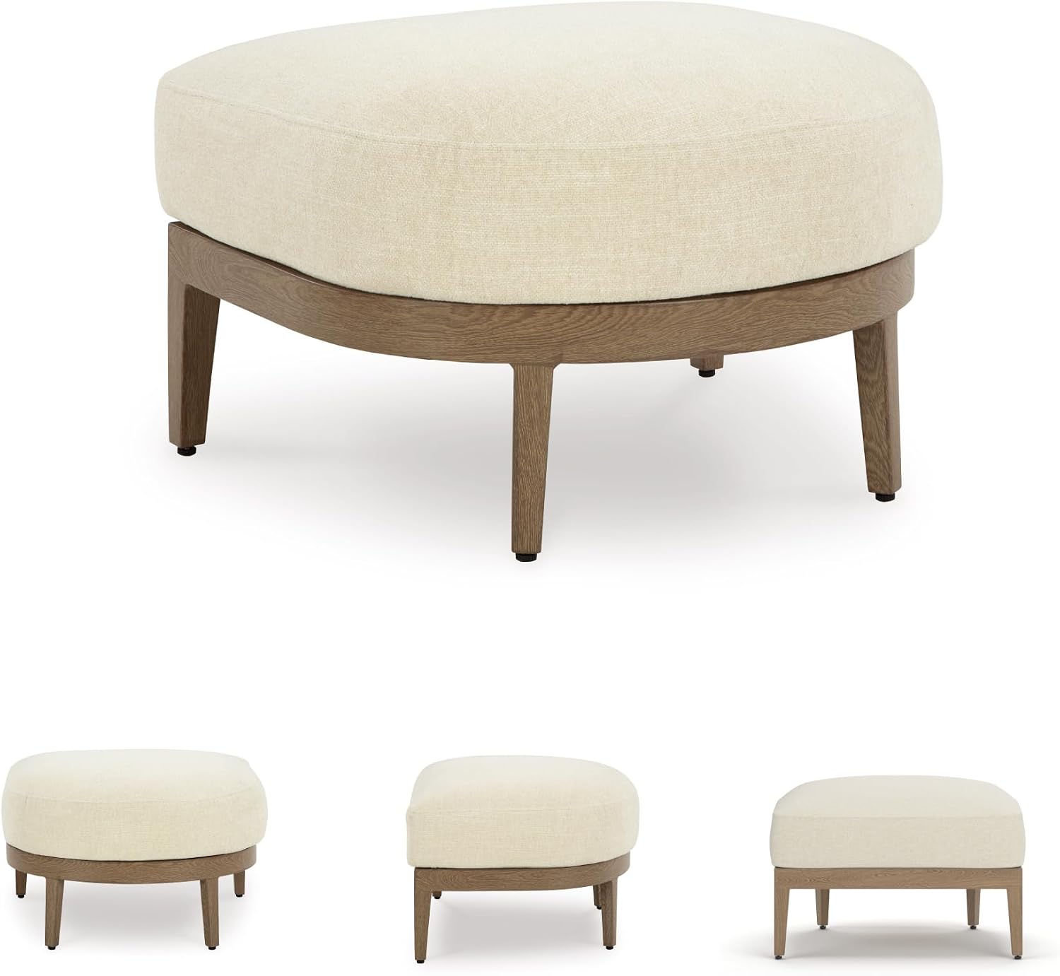 Signature Design by Ashley Serene Bay Outdoor Ottoman, Wood-Look Powder Coated Aluminum Frame, Nuvella+ Cushion for Patio, Deck or Poolside Easy-Breezy Living