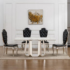 Luxury Rectangle Faux Marble 70" White Dining Table for 6-8 People, Modern Large Kitchen Table with Silver Mirrored Stainless Steel Leg Base, Dining Table for Dining/Living Room, Office (One Table)