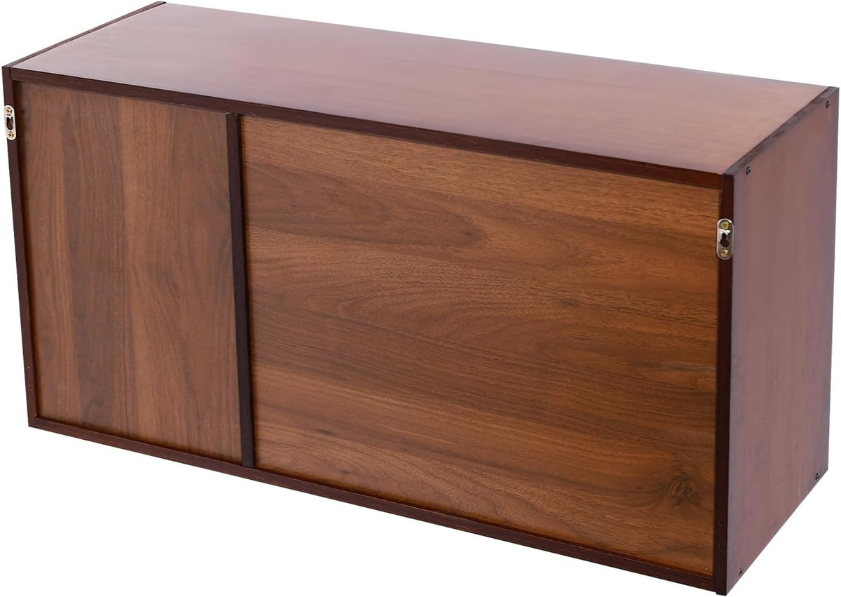 Xuthusman 2 Tier Small Kitchen Pantry Cabinet,31.5in Wall Sideboard with Glass Doors Bamboo Cupboard Food Pantry Cabinet Adjustable Shelves Countertop Storage for Kitchen Dining Room (Walnut)