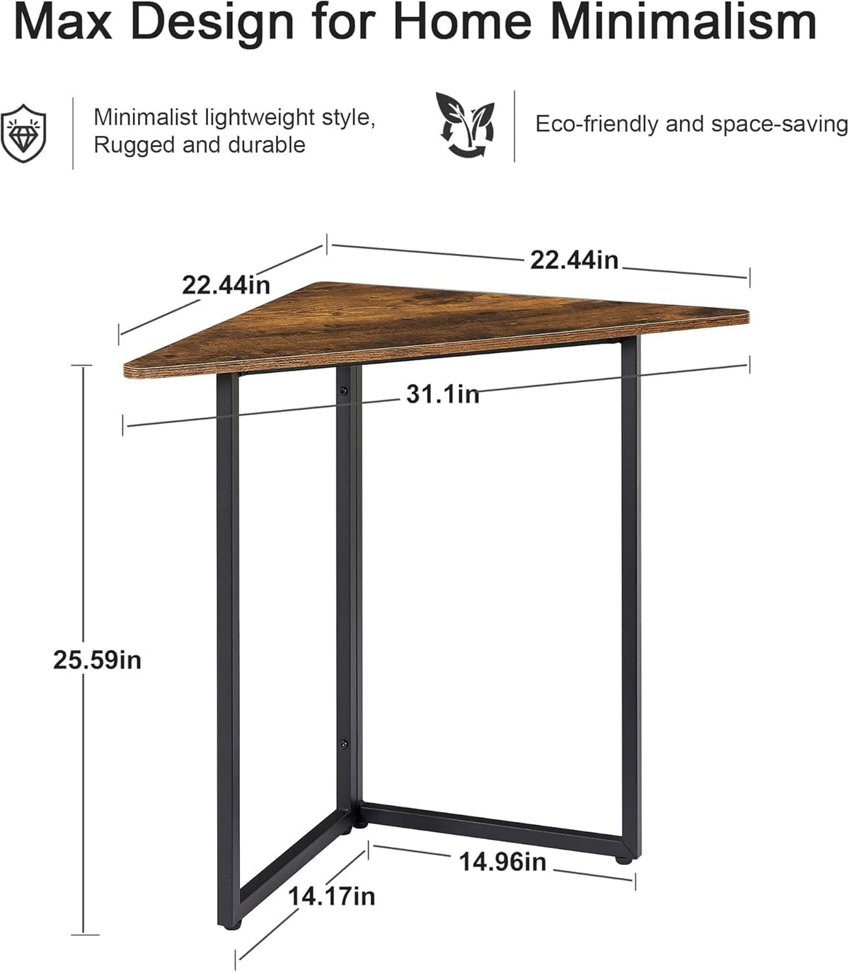 VECELO Corner Shelf, End Side Tables, Triangle Shelves with Metal Frame for Small Space, Living Room, Kitchen, Bathroom