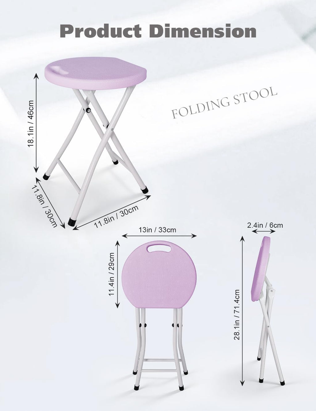 18 Inch Folding Stool with Handle | Folding Chair, 600 lbs Capacity, Portable Foldable Bar Stool, Non-Slip Feet, Collapsible Stool, Indoor Outdoor Use