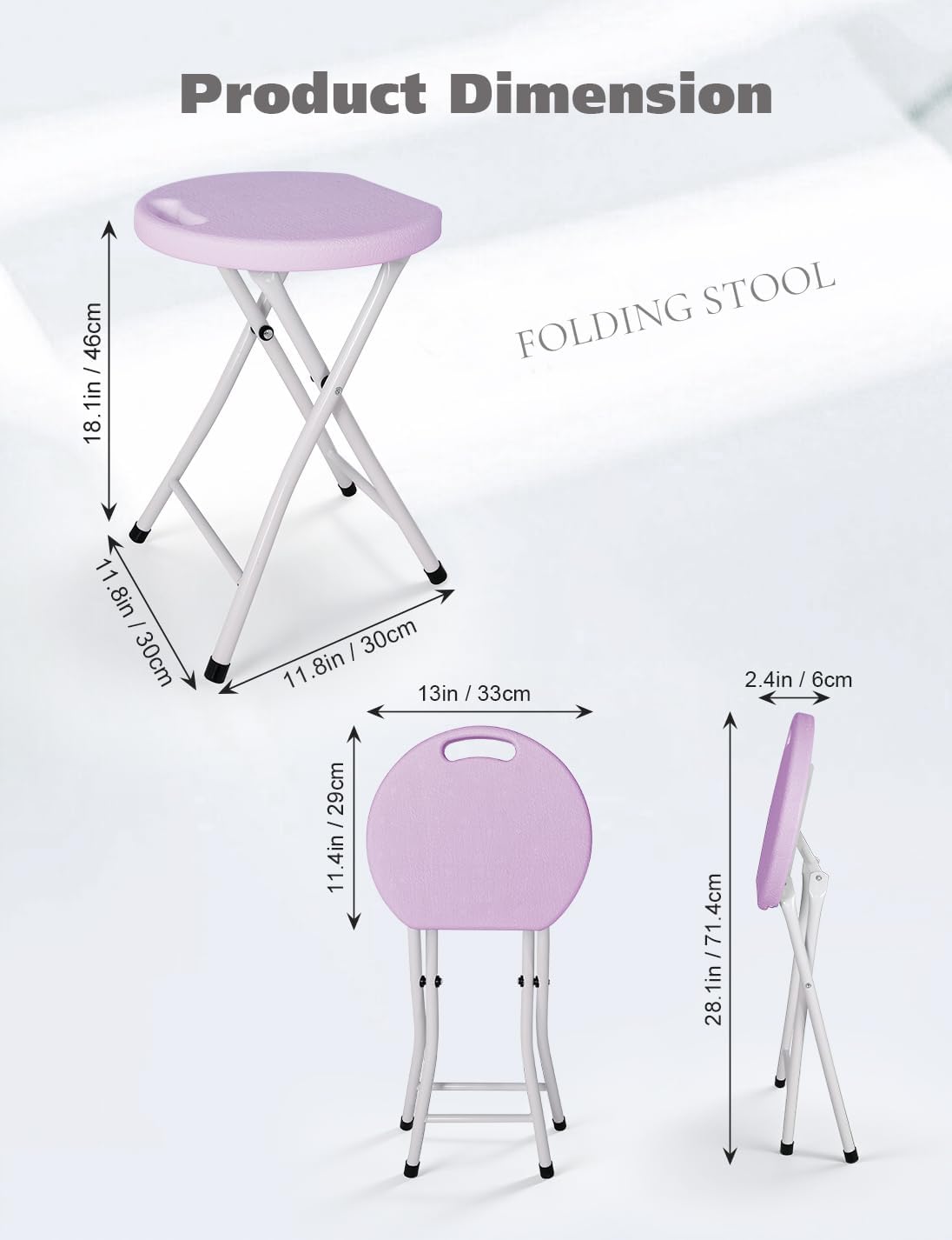 18 Inch Folding Stool with Handle | Folding Chair, 600 lbs Capacity, Portable Foldable Bar Stool, Non-Slip Feet, Collapsible Stool, Indoor Outdoor Use