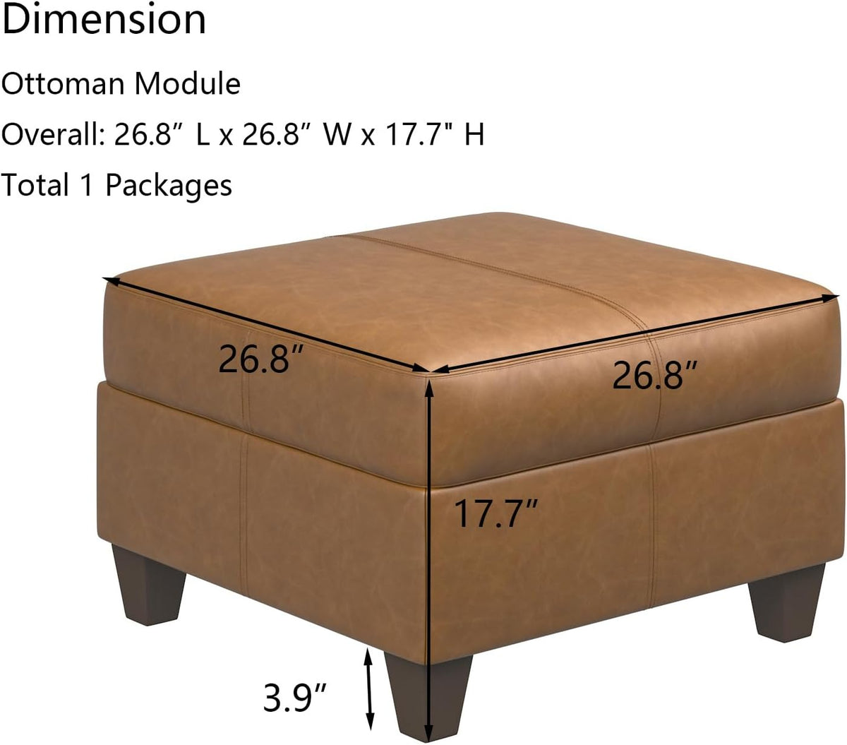 EASE MOOSE Faux Leather Square Ottoman Module for Modular Sectional Sofa, Convertible Sectional Couch with Storage Ottoman Footrest Seat Cube