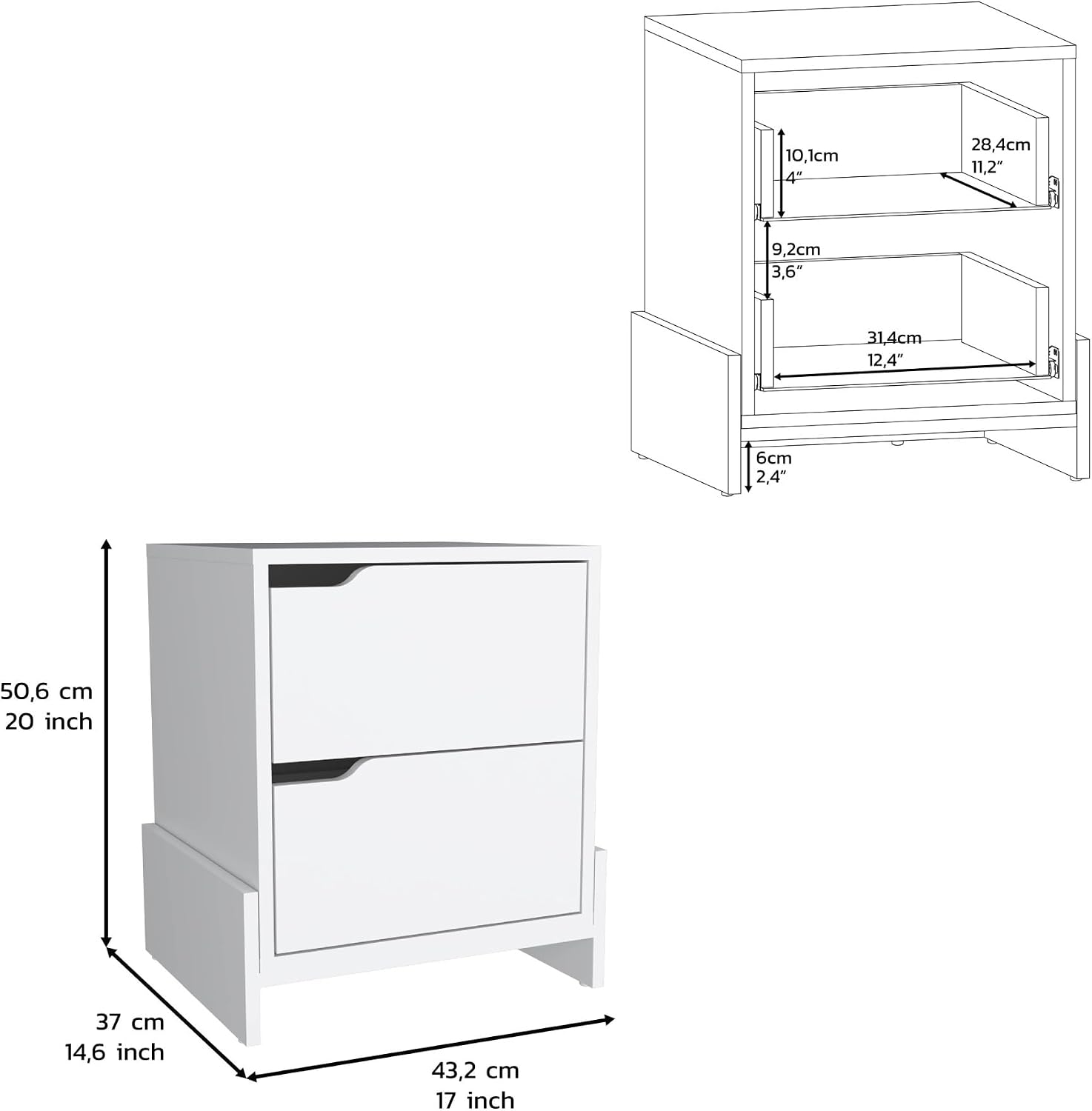 Nightstand with 2-Drawers, End Table with Sturdy Base ﻿,for Small Spaces