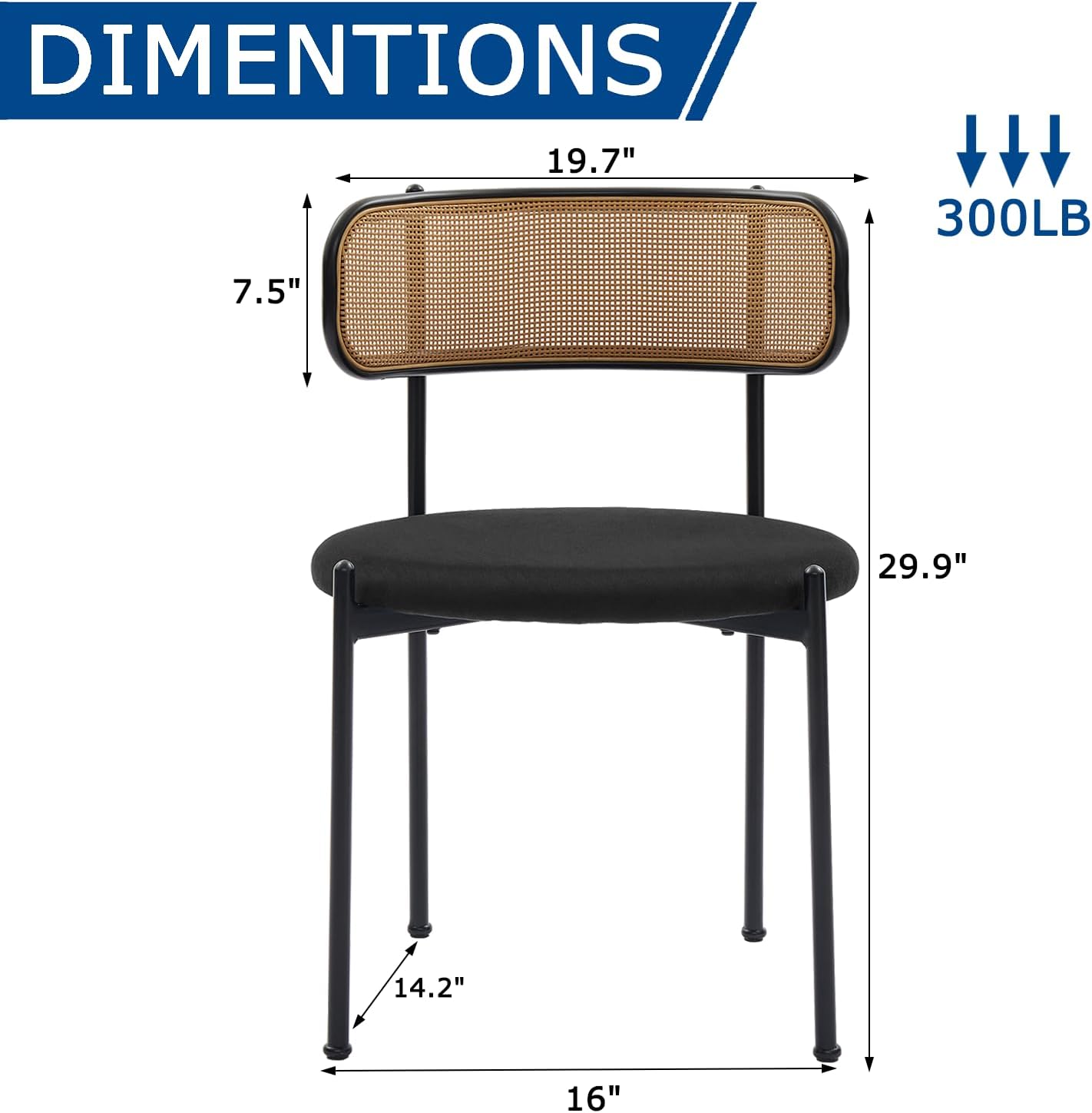 Rattan Dining Chairs Set of 4, Mid-Century Modern Chair with Boucle, Kitchen Dining Room Chairs for Living Room with Metal Legs, Round Upholstered Sherpa