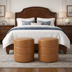 Spatial Order Upholstered Faux Leather Round Ottoman (No Lid, Seat Only) | Spatial Order Home Décor | Foot Rest Pouf – Camel Brown