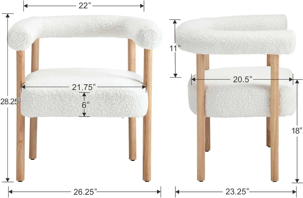 BESTANO Mid-Century Modern Dining Chairs Set of 2 Armrest Barrel Dining Chairs Side Chairs with Curved Back, Upholstered Wood Armchairs for Kitchen, Sherpa White