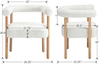 BESTANO Mid-Century Modern Dining Chairs Set of 2 Armrest Barrel Dining Chairs Side Chairs with Curved Back, Upholstered Wood Armchairs for Kitchen, Sherpa White