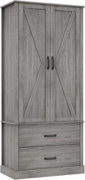Takywep Freestanding Farmhouse Pantry Cabinet with Barn Doors, Adjustable Shelves & Large Drawers,Versatile Kitchen Storage Cupboard for Dining or Living Room,Pastoral Gray