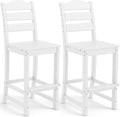 Tangkula Patio HDPE Barstool, Outdoor High Top Bar Chair w/Backrest & Footrest, All-Weather Wood-Plastic Bar Height Chair for Poolside, Backyard, Porch (2, White)