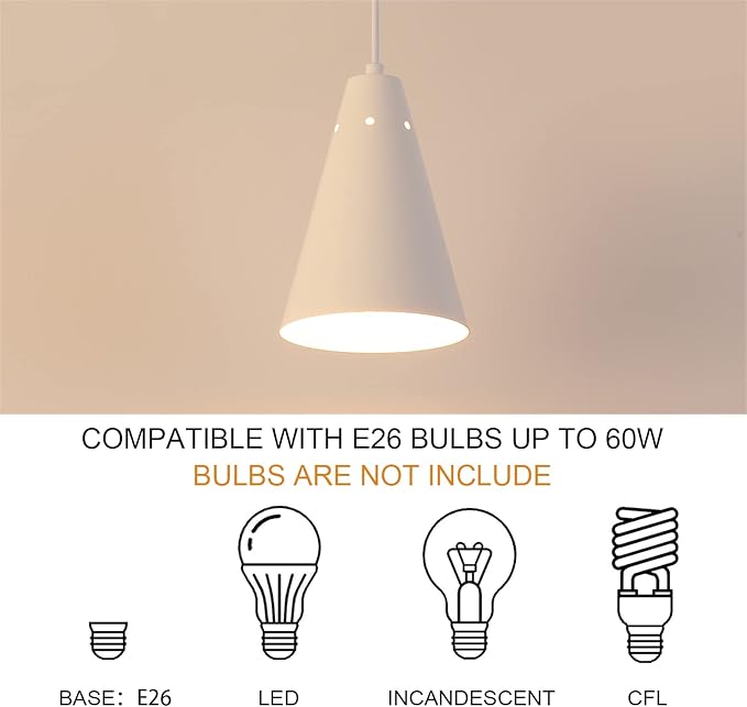 Dijiahua White Pendant Lights Kitchen Island,Dining Room Light Fixtures Over Table 3 Pack with Cone Metal Shade, Modern Farmhouse Mini Chandeliers,Adjustable Cord Hanging Lighting for Bar,Sink