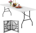 FDW | 8FT Folding Table | White | Portable Plastic Table | with Carry Handle | Waterproof & Foldable Table Design | Steel Frame with Lock | for Events, Camping, Indoor & Outdoor Use