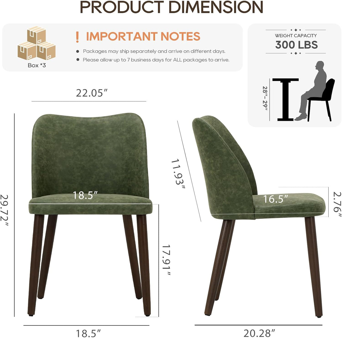 COLAMY Upholstered Dining Chairs Set of 6, Modern PU Leather Dining Room Kitchen Side Chair with Padded Seat and Wood Legs Restaurant/Cafe, Green