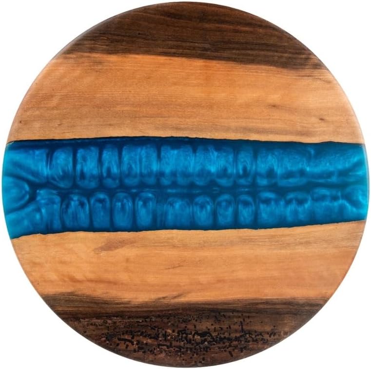 3-Piece Round Nesting Side Table Set 15.7 in | Blue Walnut Wood & Epoxy | Modern Scandinavian Style | Handmade | Durable & Easy Easy to Wipe | GOKCESANWOOD - Blue