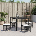 Poly Rattan Garden Stool Set of 4 Black Cream