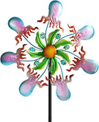 Jellyfish Wind Spinners - 39" Ocean-Themed Metal Wind Sculptures Garden Stake Art, 13.5” Windmill Yard Kinetic, Outdoor Decor for Patio & Lawn - Metal Beach Sculpture with Jellyfish Design