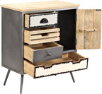 Mid-Century Modern Sideboard with Natural Mango Wood and Steel Accents, 4 Drawers and Spacious Cupboard for Living Room Dining Room Storage, Industrial Style Furniture